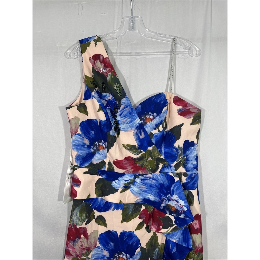 NEW $328 Kay Unger [ 10 ] Laurel One Shoulder Floral Ruffle Side Gown Pink S2043 - Picture 9 of 14